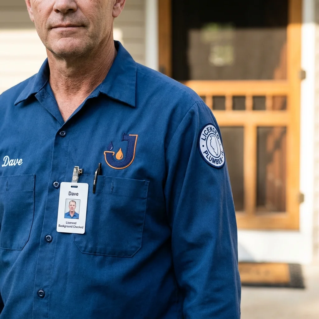 Licensed plumber showing ID badge in Perryville, AR