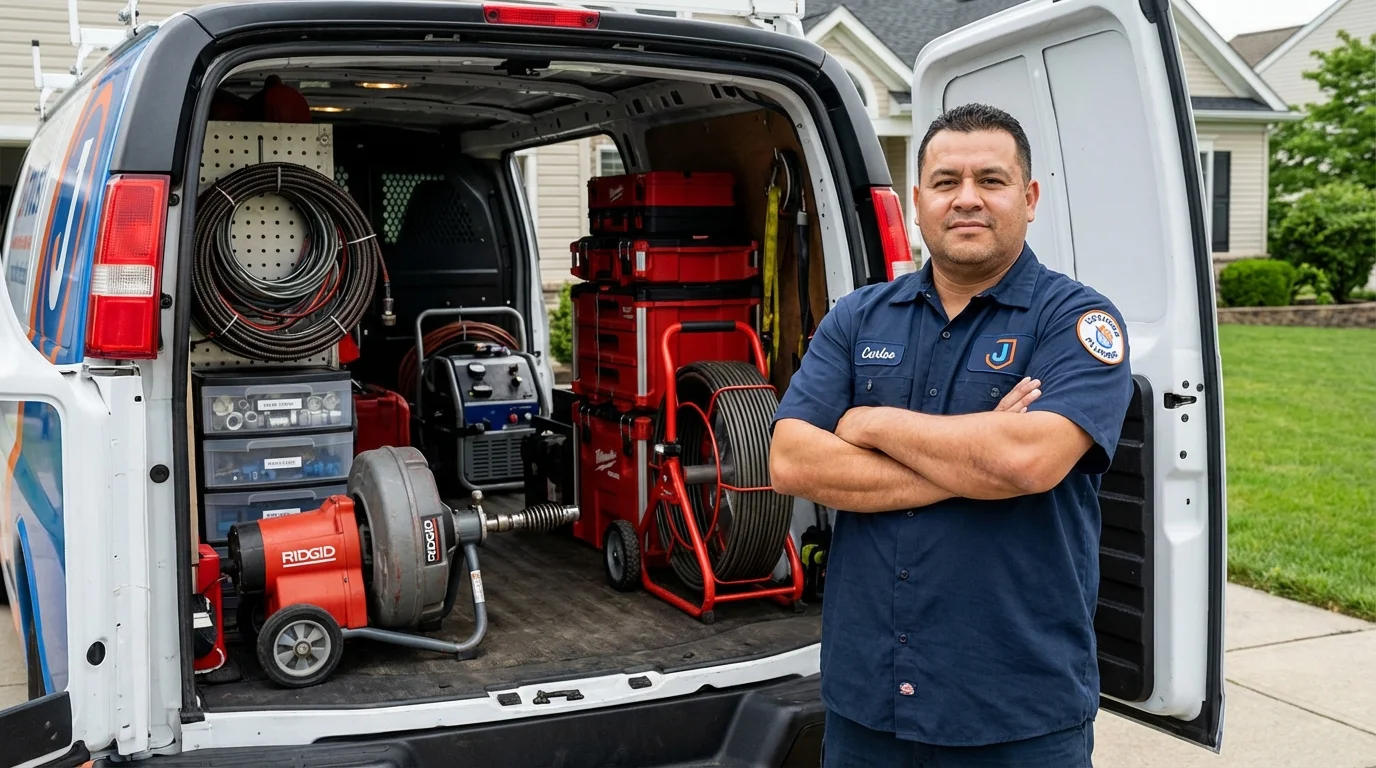 Professional drain cleaning equipment and Johns Plumbing LLC plumber in Perryville