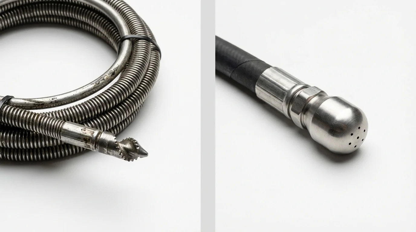 Drain snake cable and hydro jetting nozzle used for drain cleaning in Perryville, AR