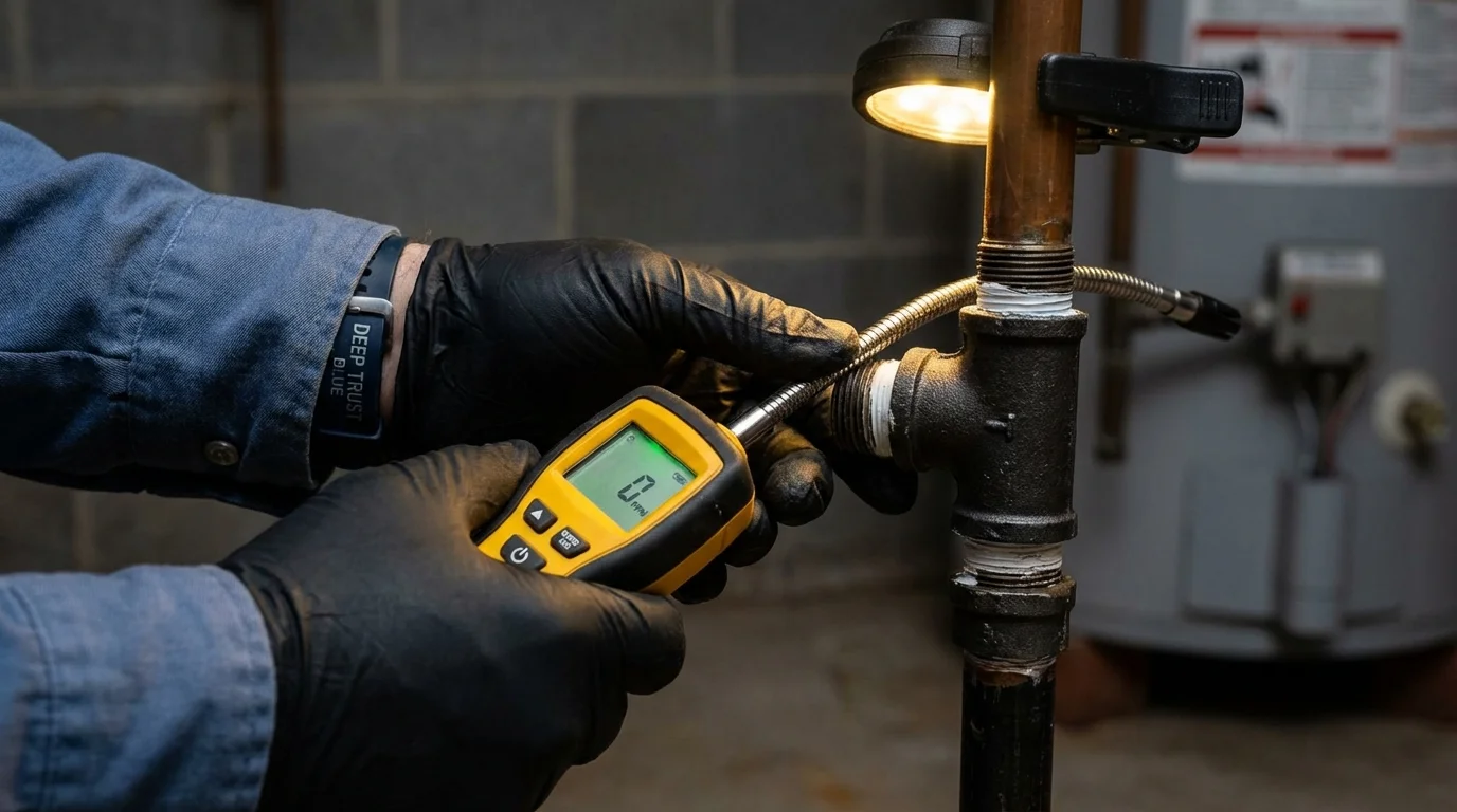 Gas leak detection with electronic sniffer by Johns Plumbing LLC in Perryville