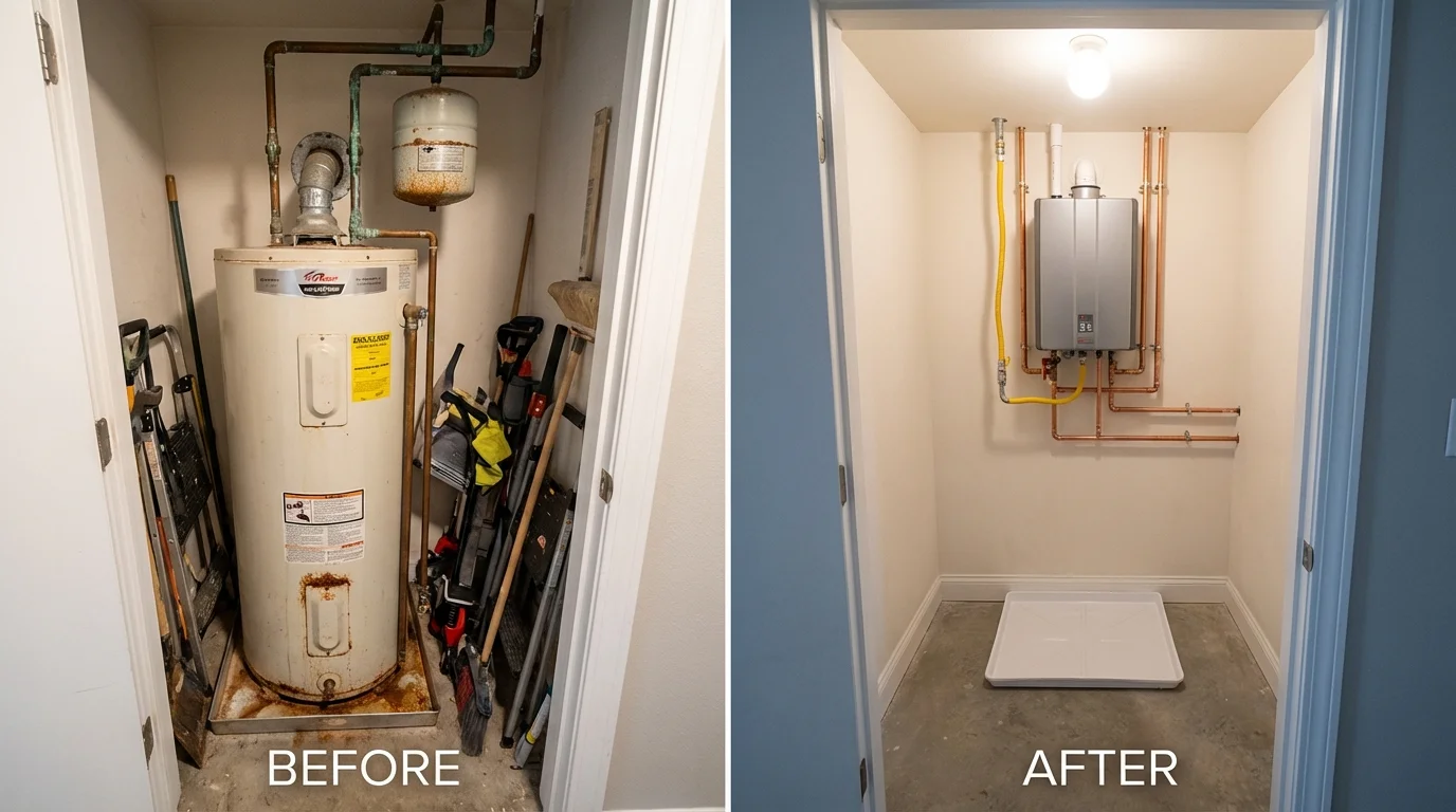 Tank water heater versus wall-mounted tankless unit comparison for Perryville, AR homeowners